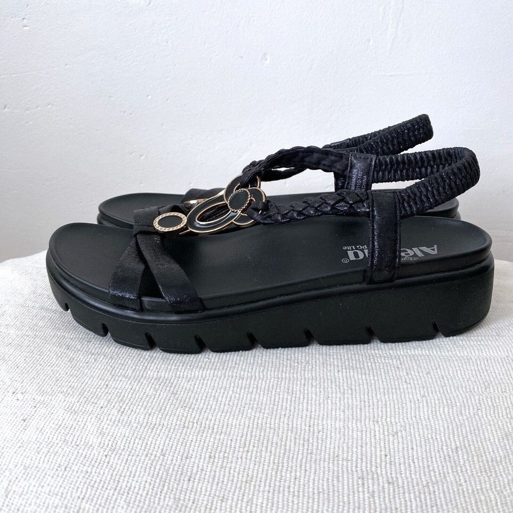 Alegria Leather Sandals Black Platform Braided‎ Women's Euro Size 38